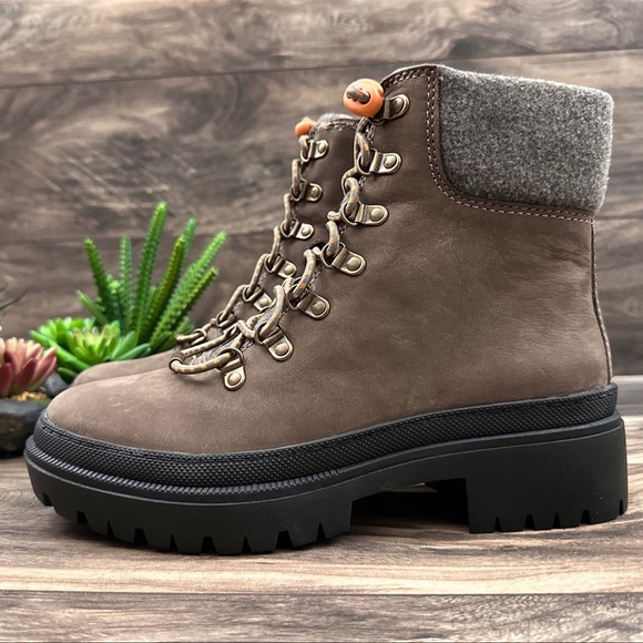 NIB Lucky Brand Eavan Lace Up Combat Boots Falcon Milled Nubuck Leather 8M - Picture 6 of 12